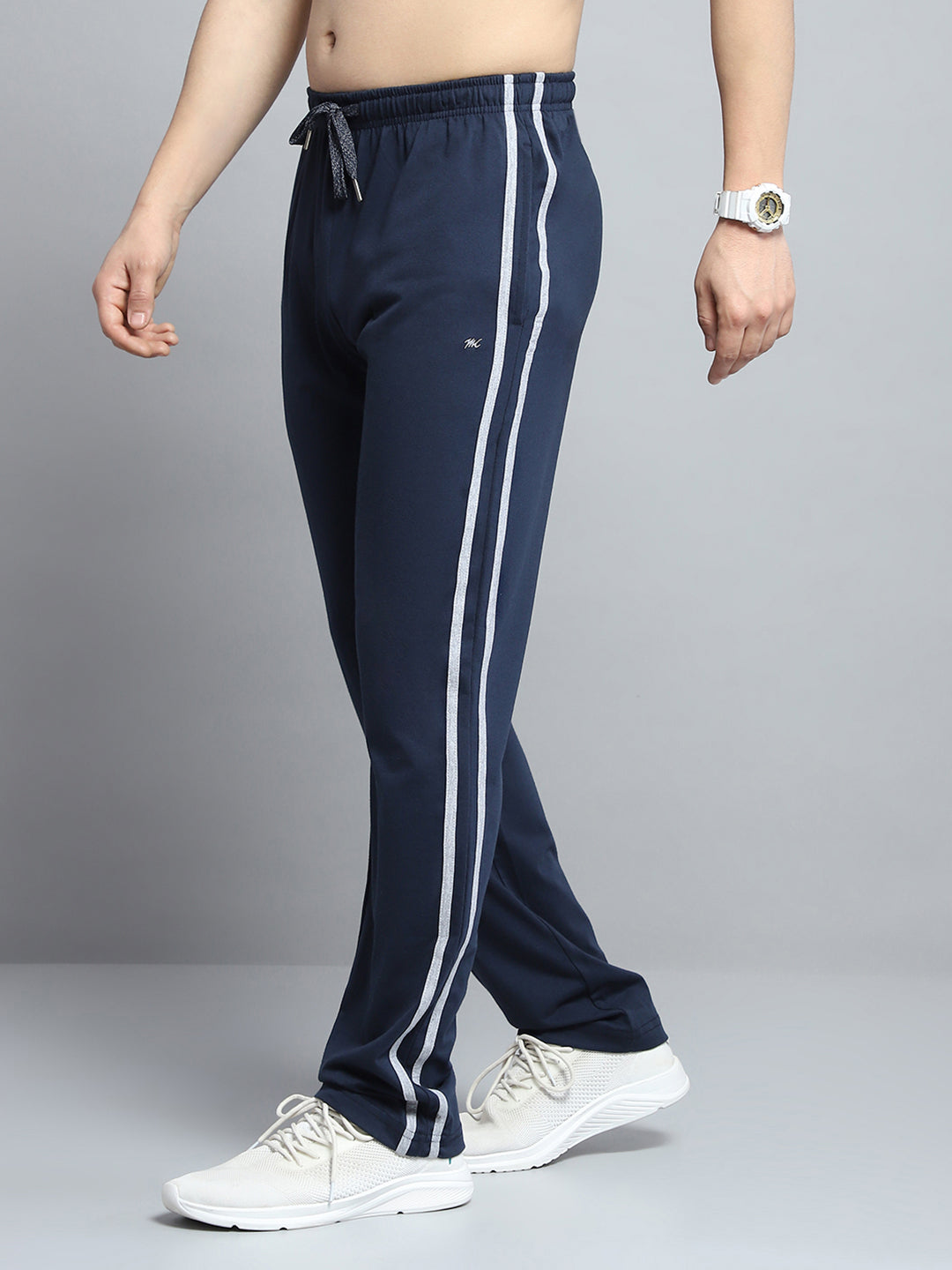 Men Navy Blue Solid Regular Fit Lower