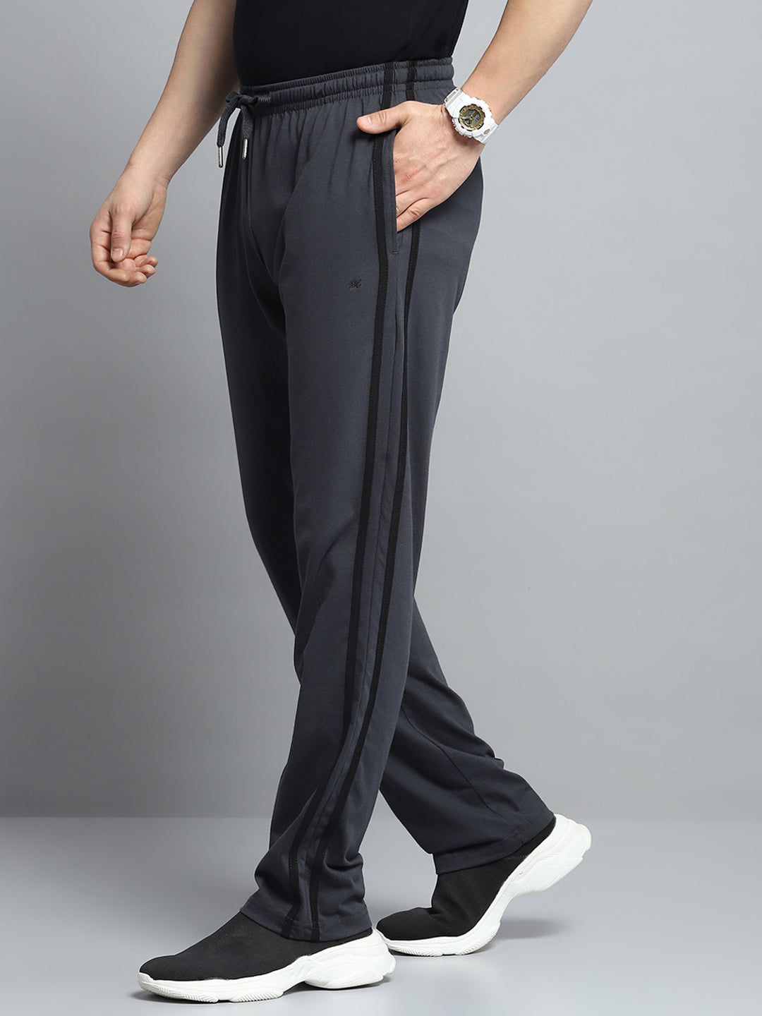 Men Charcoal Solid Regular Fit Lower