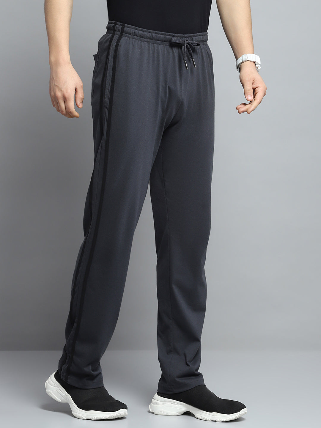 Men Charcoal Solid Regular Fit Lower