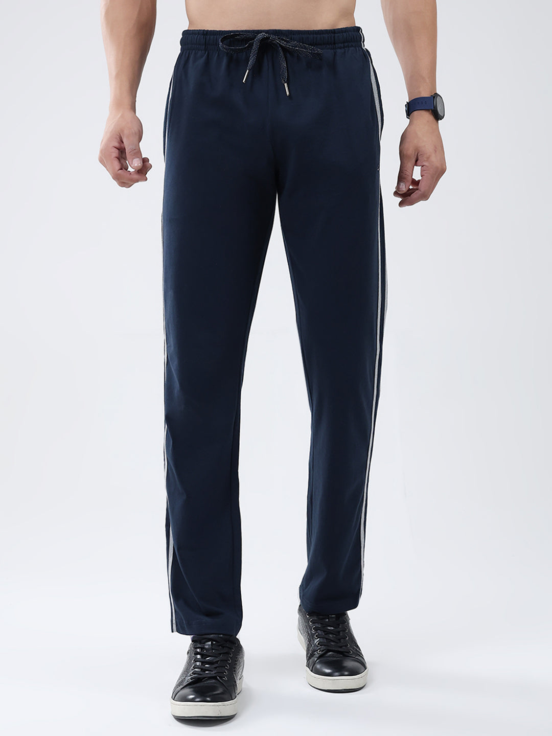 Men Navy Blue Solid Regular Fit Lower