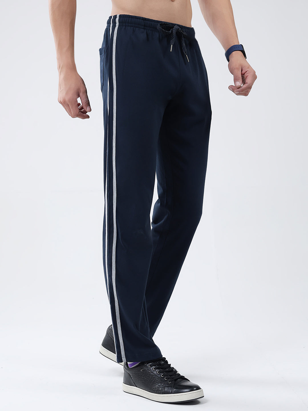 Men Navy Blue Solid Regular Fit Lower