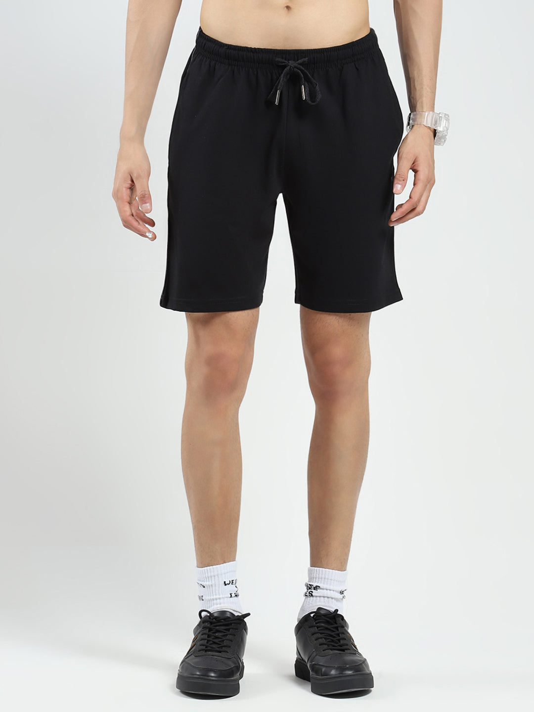 Men Black Solid Regular Fit Bermuda