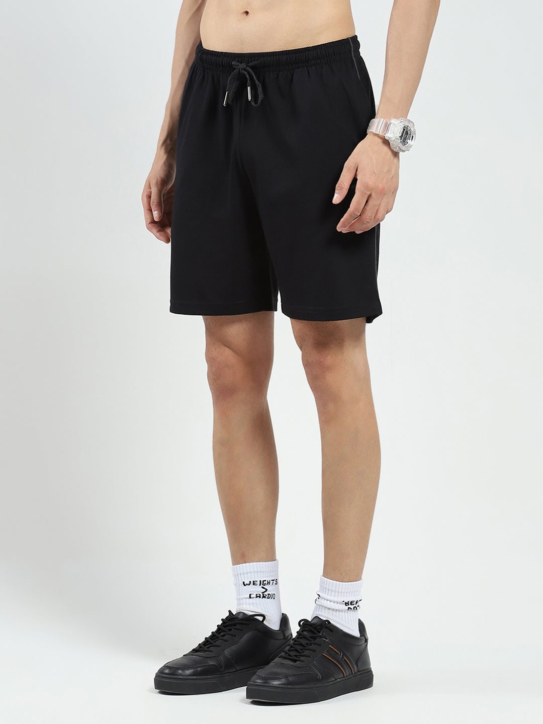 Men Black Solid Regular Fit Bermuda