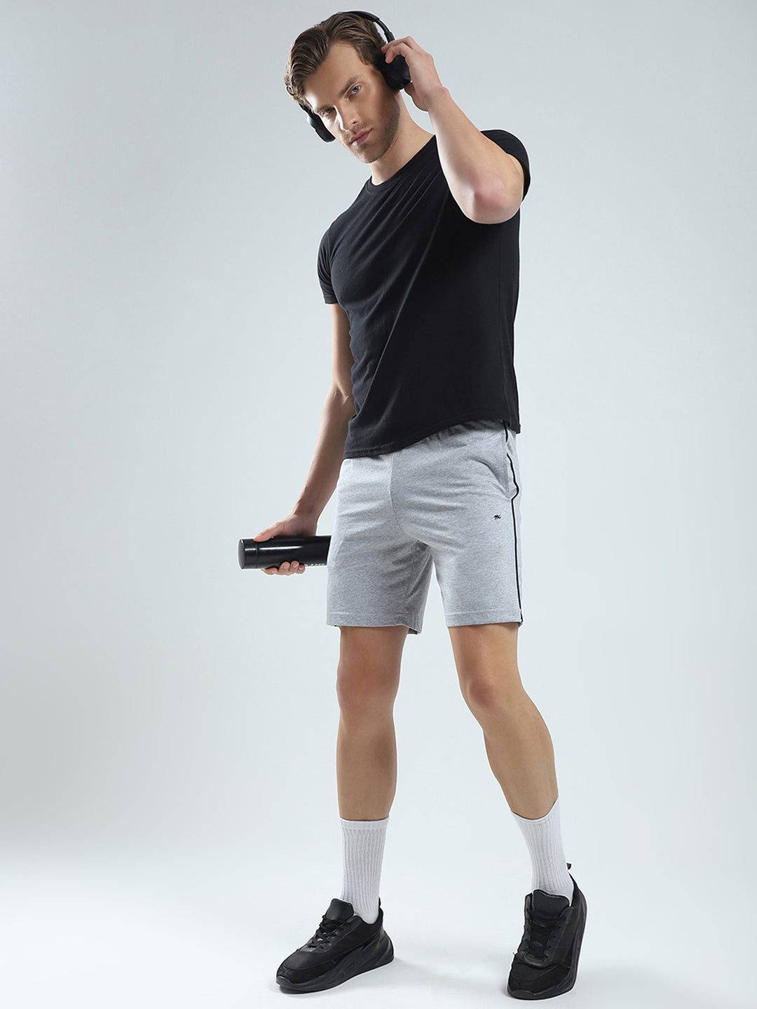 Men Grey Solid Regular Fit Bermuda