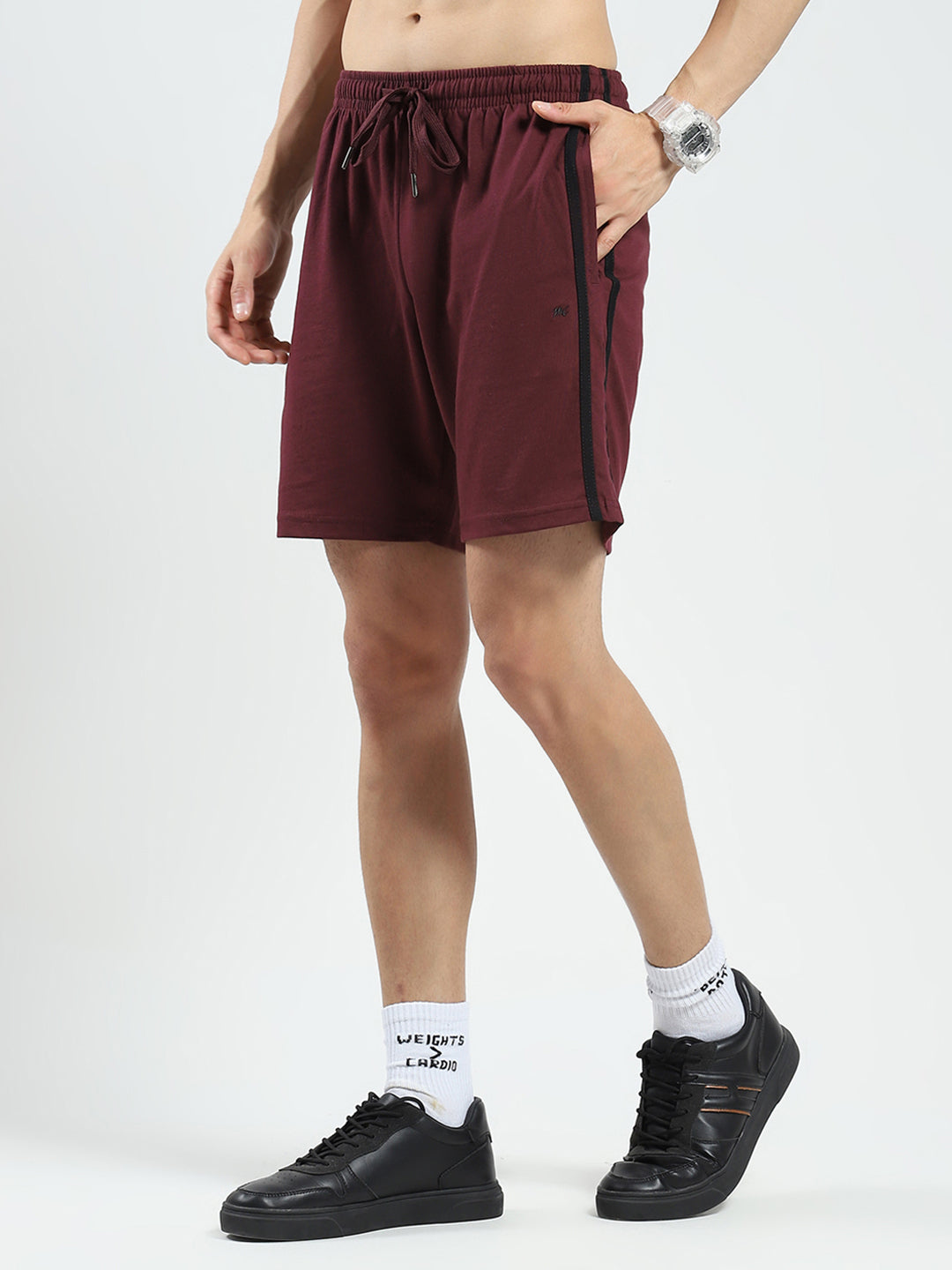 Men Maroon Solid Regular Fit Bermuda