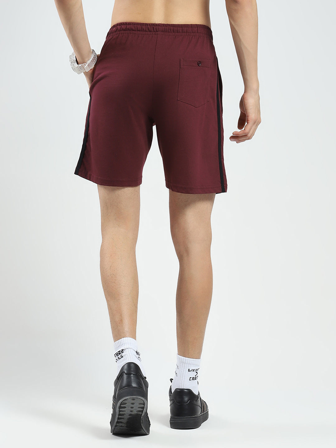 Men Maroon Solid Regular Fit Bermuda
