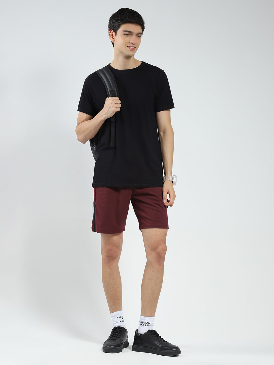 Men Maroon Solid Regular Fit Bermuda