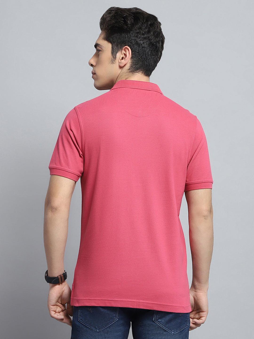 Men Pink Solid Collar Half Sleeve T-Shirt