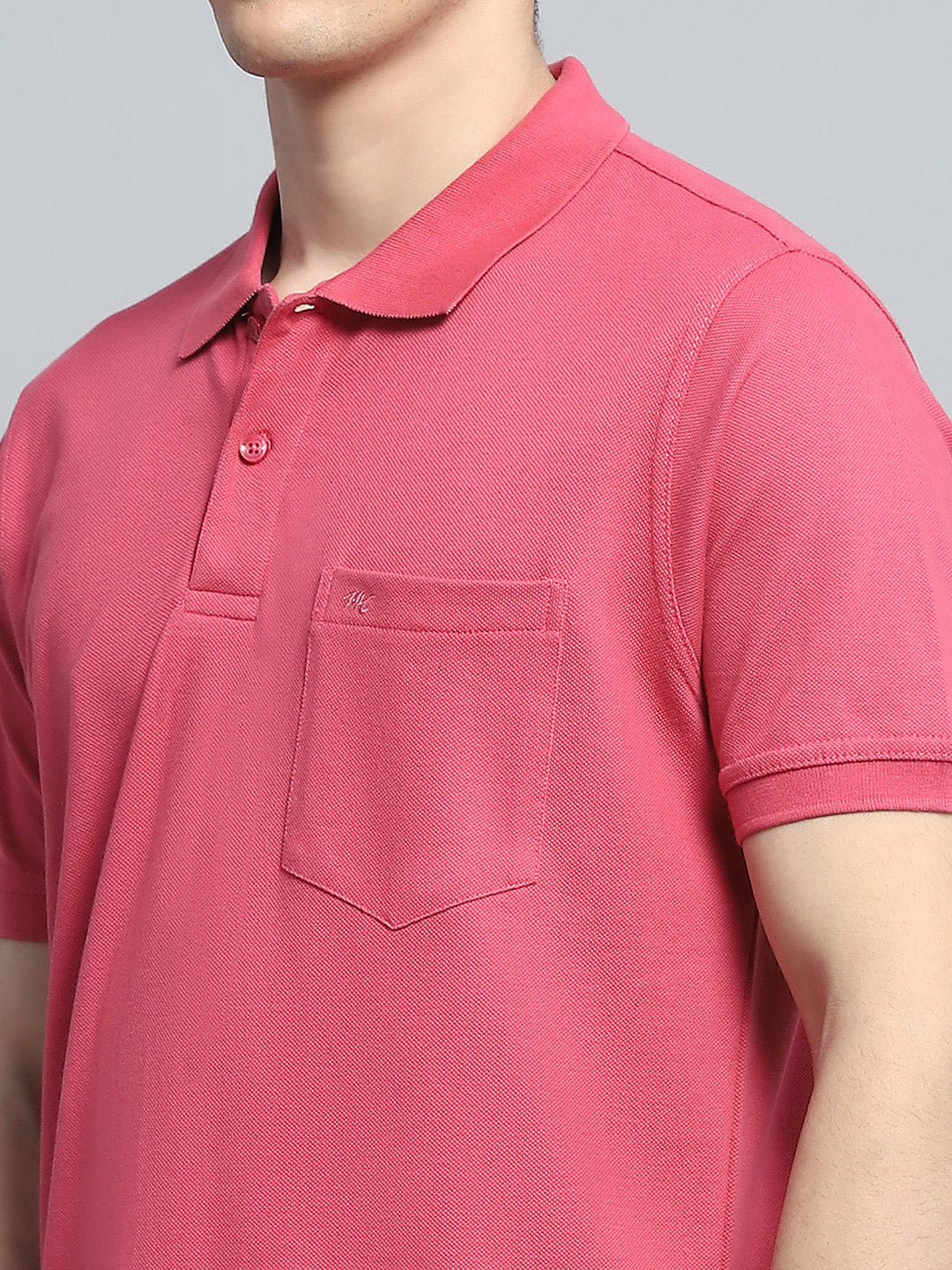 Men Pink Solid Collar Half Sleeve T-Shirt
