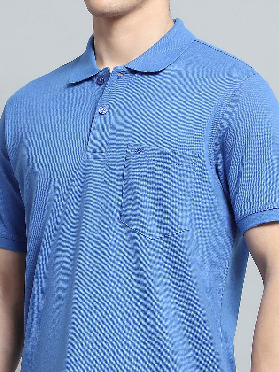 Men Blue Solid Collar Half Sleeve T-Shirt
