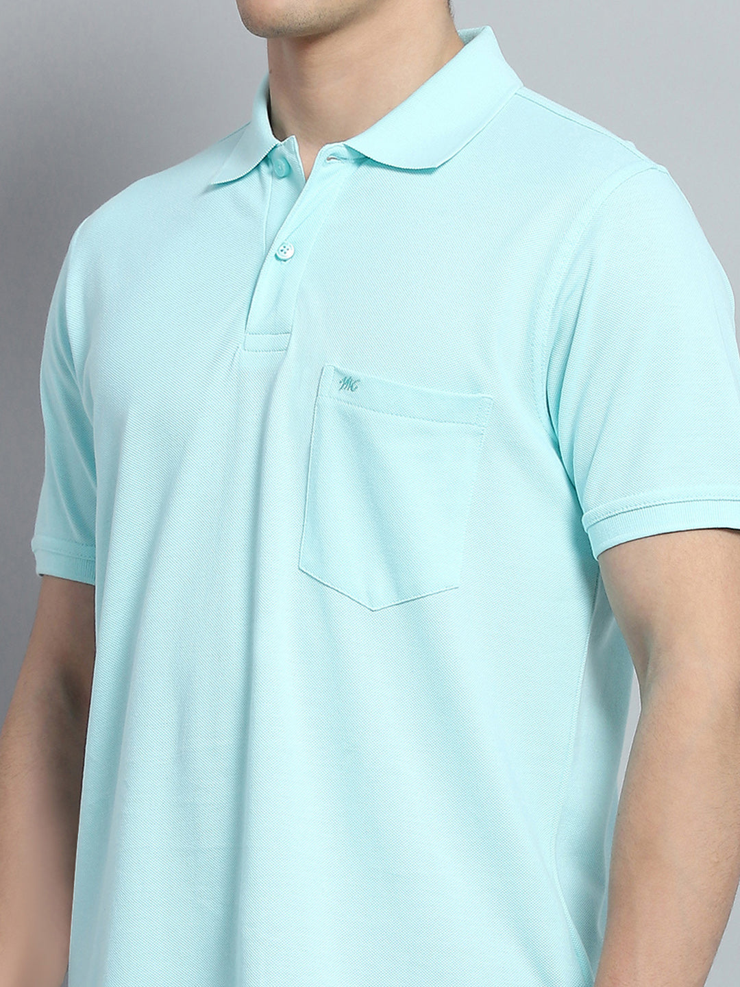 Men Blue Solid Collar Half Sleeve T-Shirt