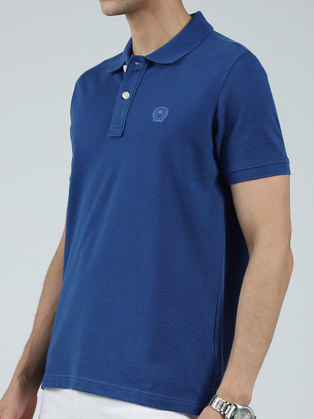 Men Blue Solid Collar Half Sleeve T-Shirt
