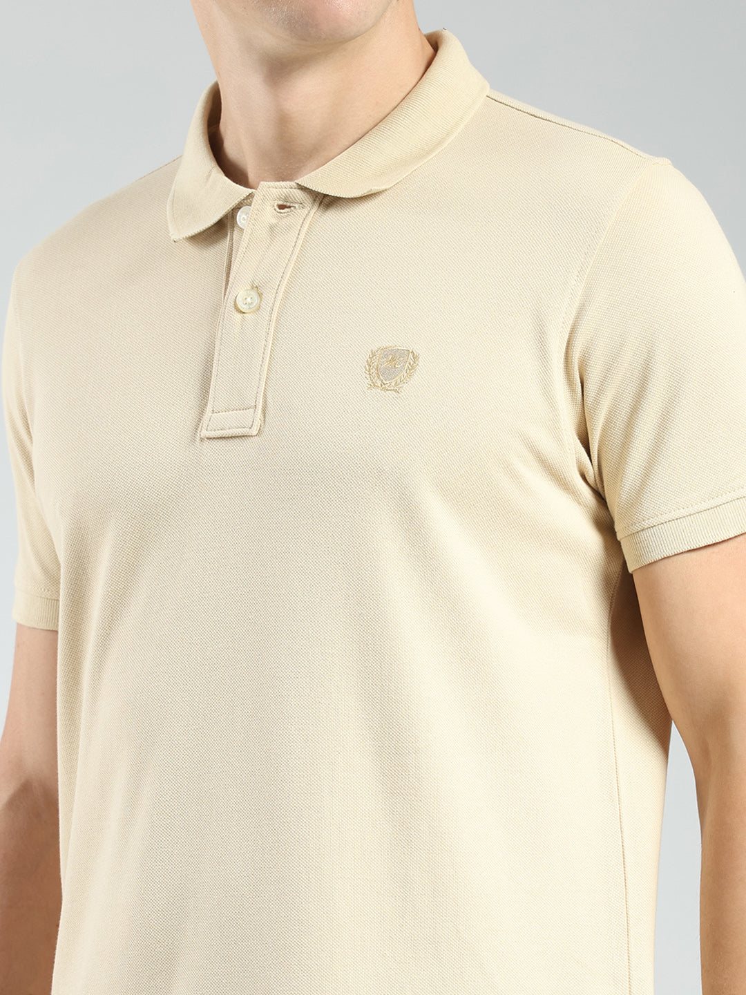 Men Camel Brown Solid Collar Half Sleeve T-Shirt