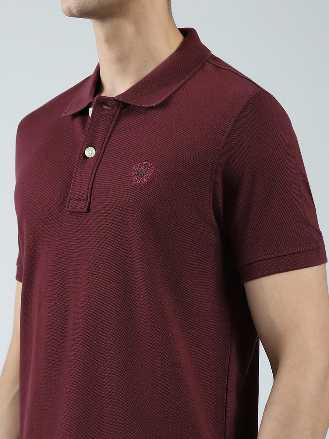 Men Maroon Solid Collar Half Sleeve T-Shirt