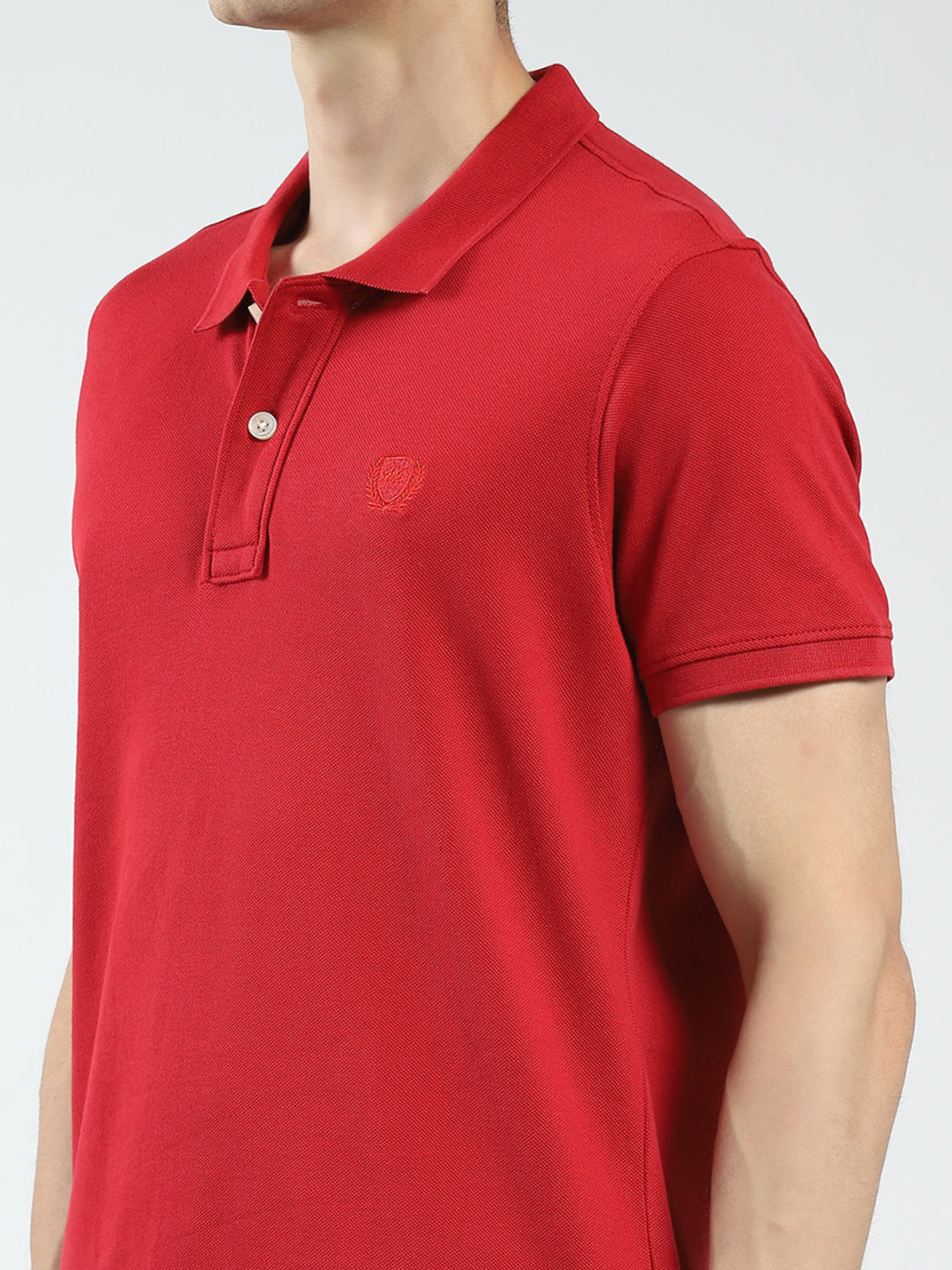 Men Red Solid Collar Half Sleeve T-Shirt