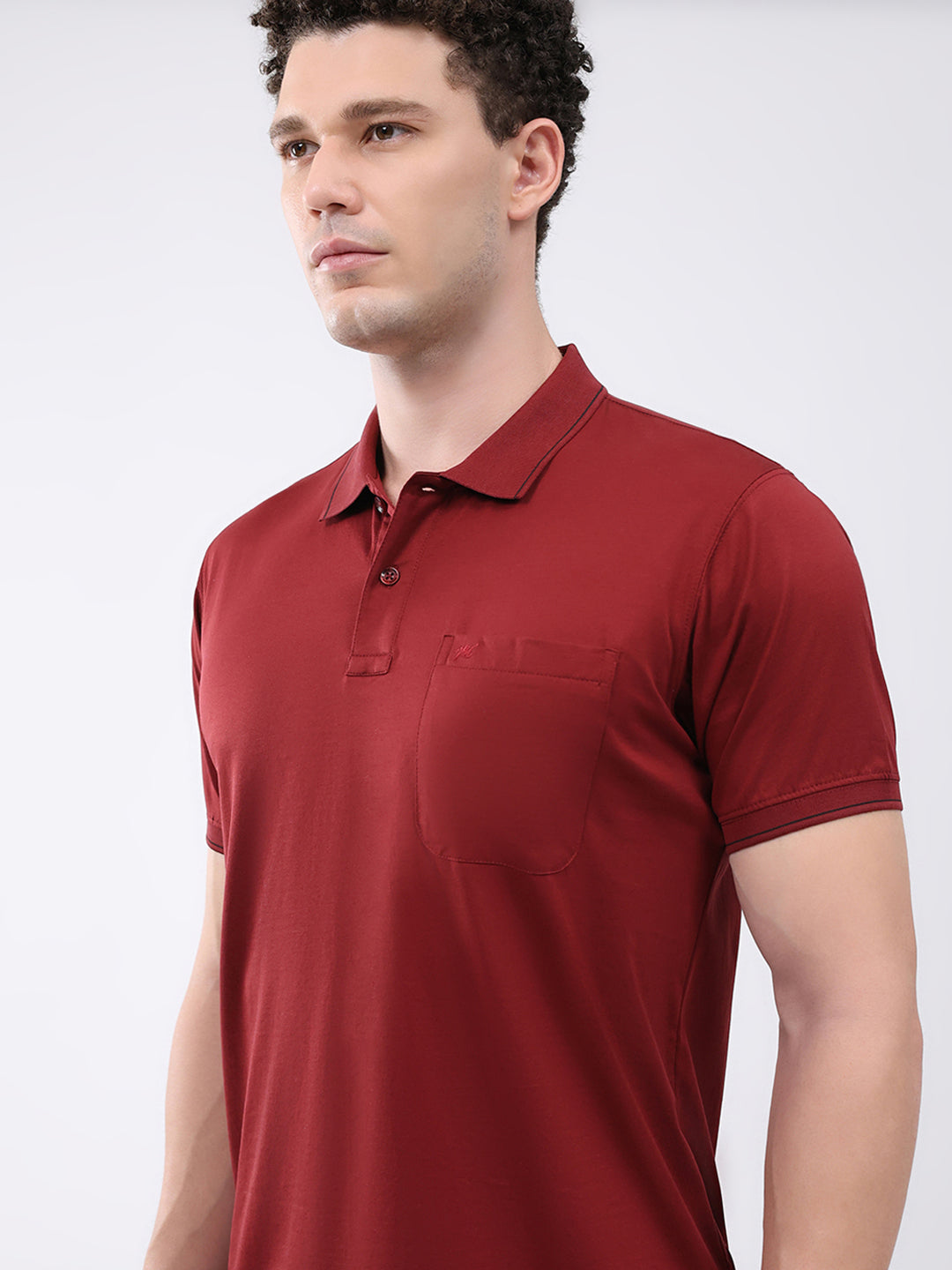 Men Maroon Solid Collar Half Sleeve T-Shirt