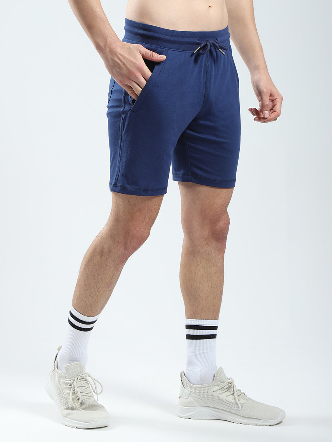 Men Blue Solid Regular Fit Bermuda
