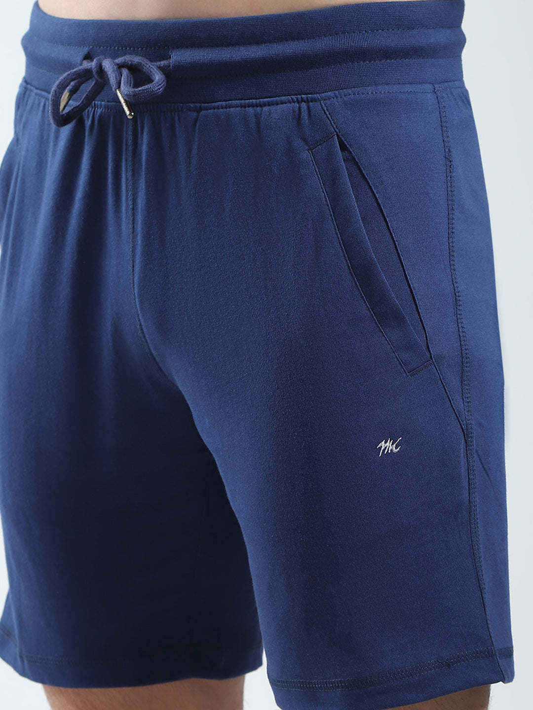 Men Blue Solid Regular Fit Bermuda