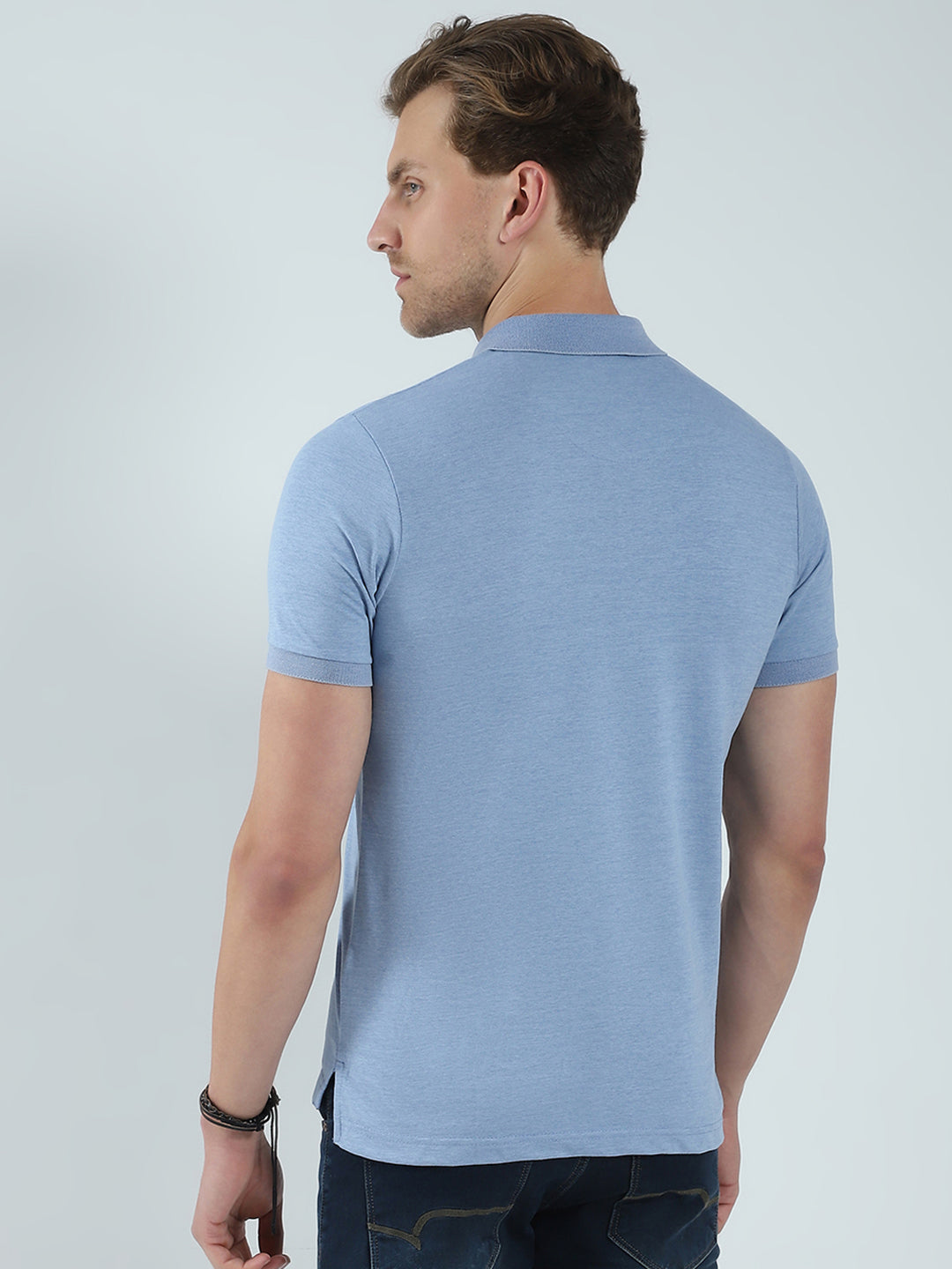 Men Blue Solid Collar Half Sleeve T-Shirt