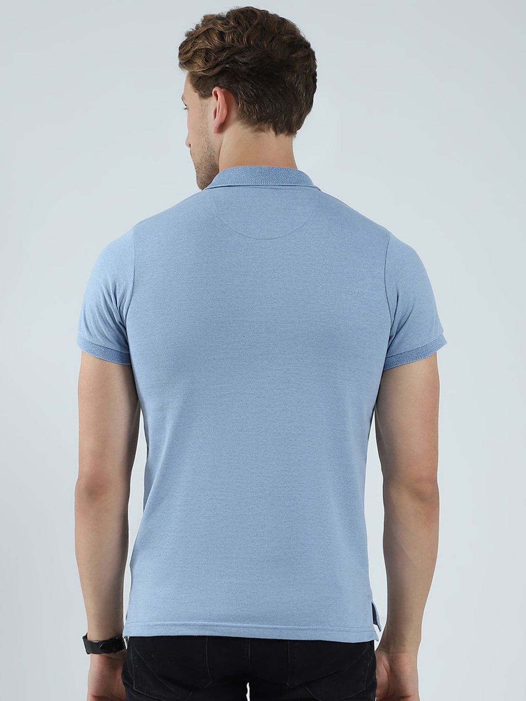 Men Blue Solid Collar Half Sleeve T-Shirt