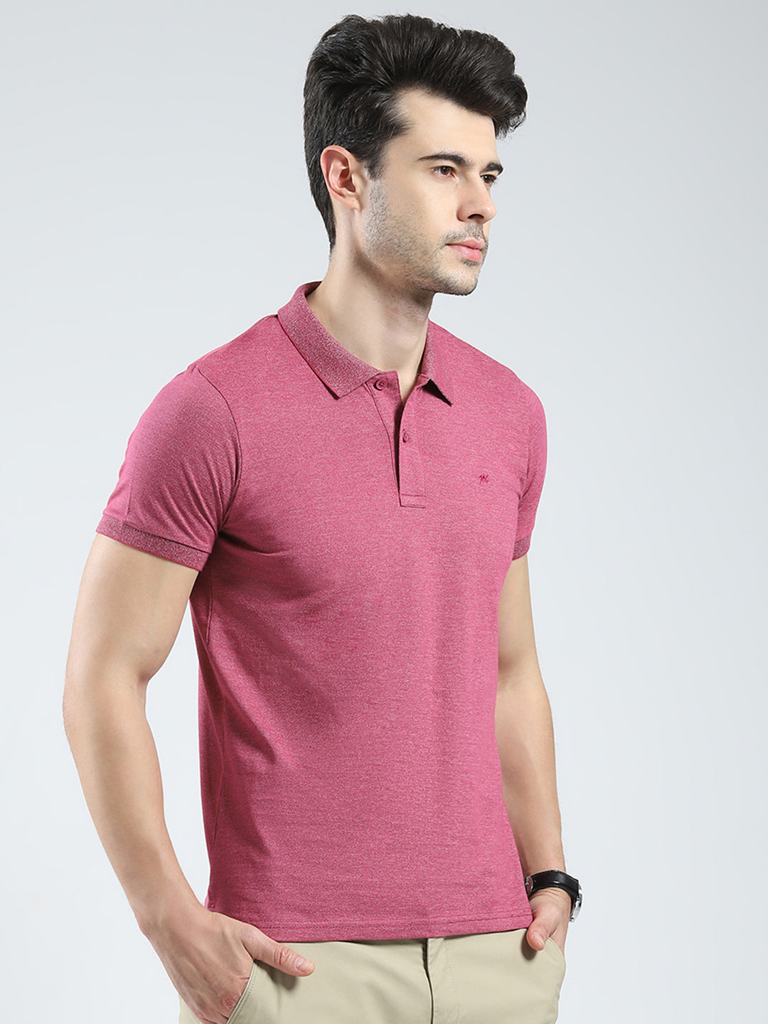 Men Pink Solid Collar Half Sleeve T-Shirt