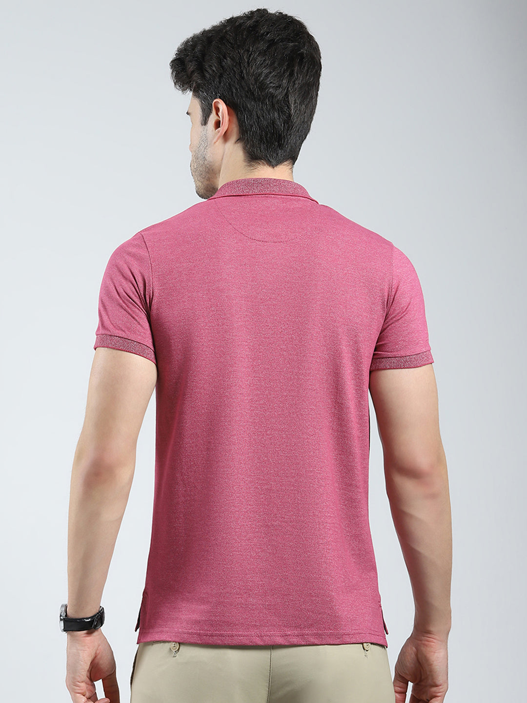 Men Pink Solid Collar Half Sleeve T-Shirt