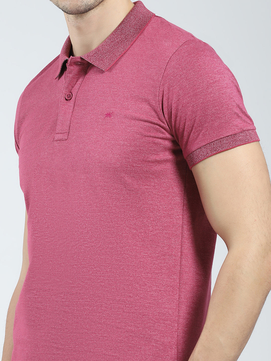 Men Pink Solid Collar Half Sleeve T-Shirt