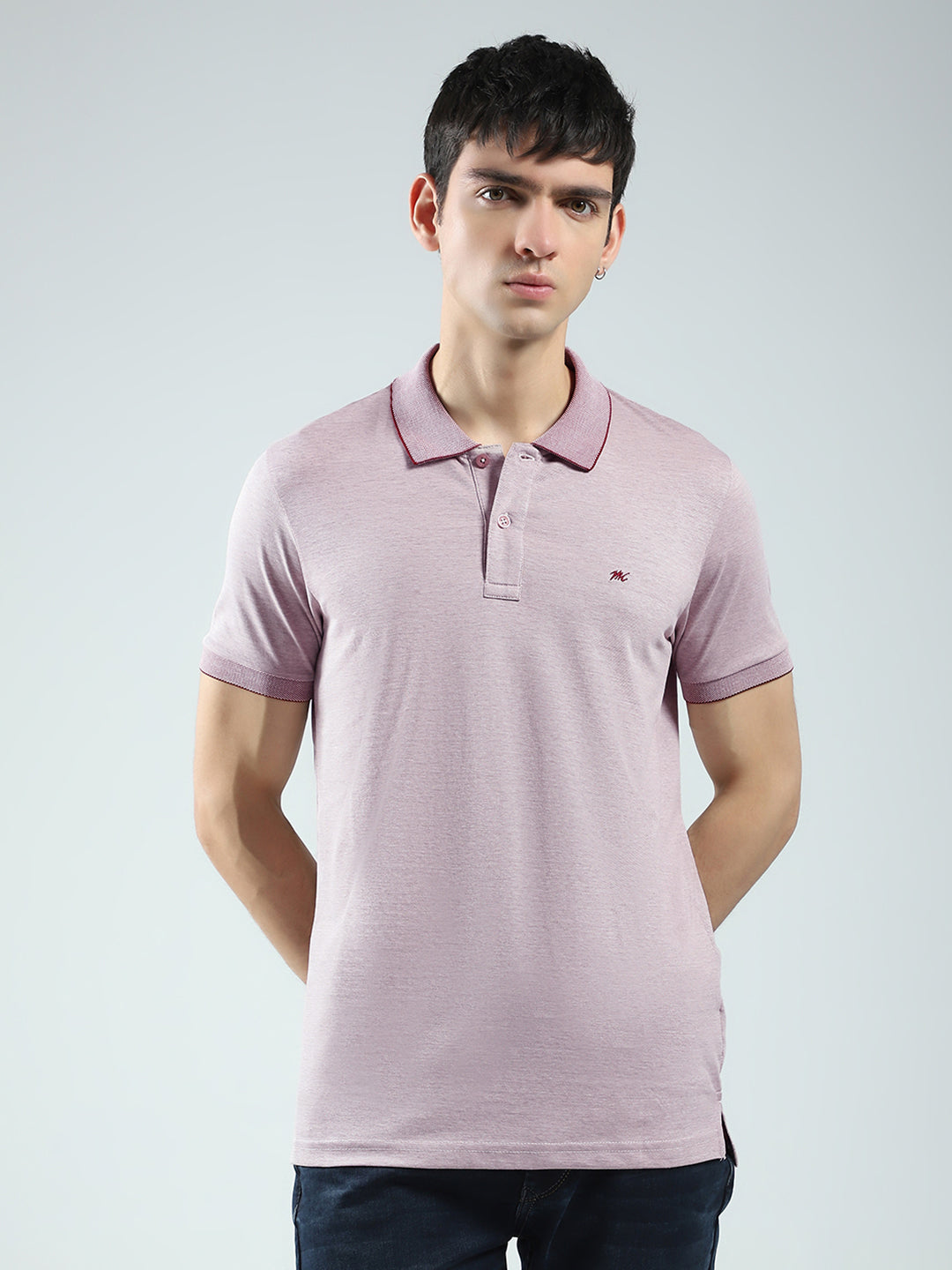 Men Pink Solid Collar Half Sleeve T-Shirt
