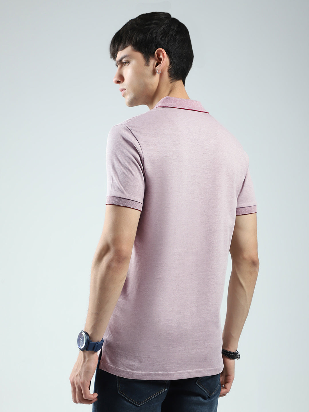 Men Pink Solid Collar Half Sleeve T-Shirt
