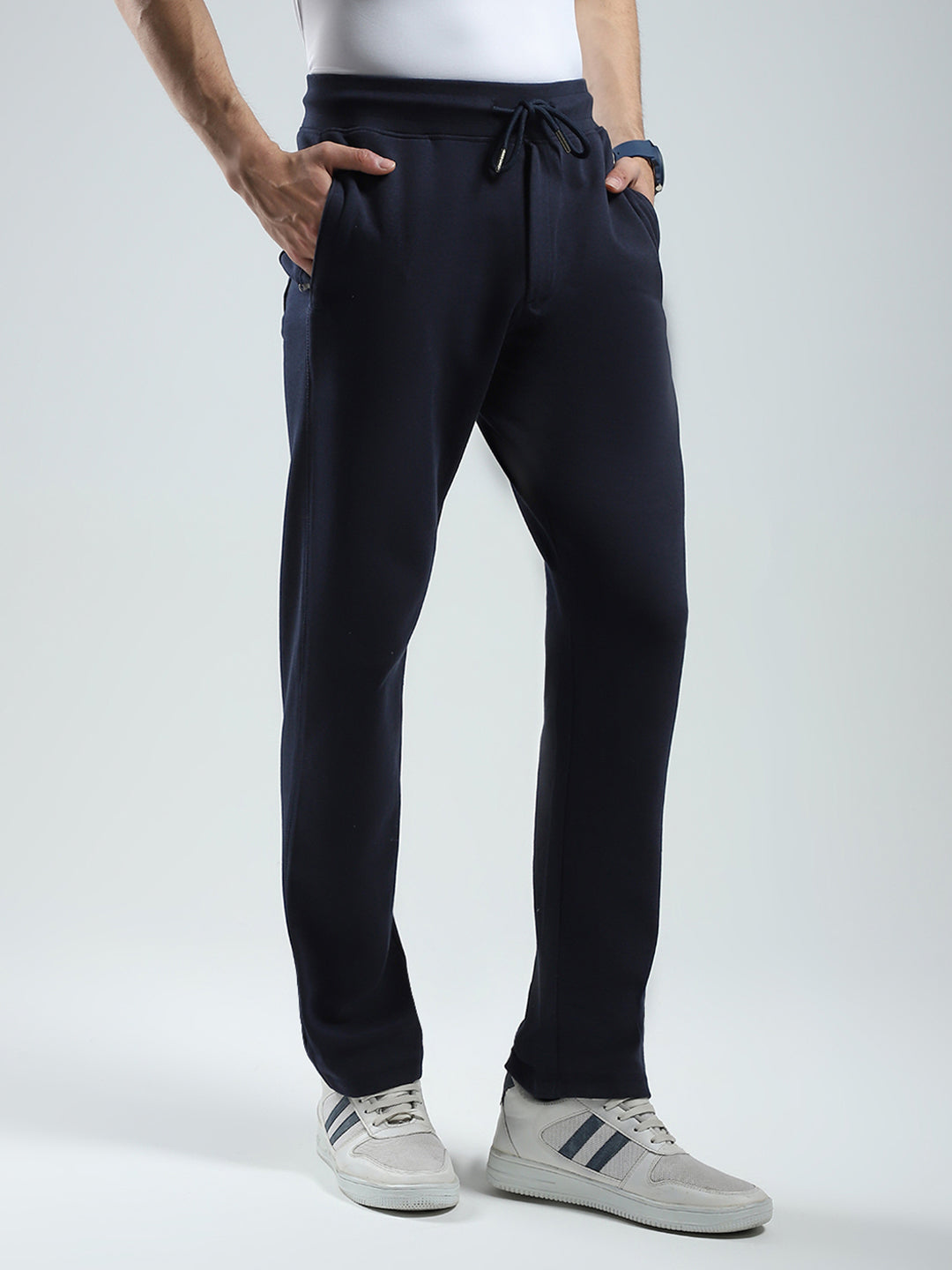 Men Navy Blue Solid Regular Fit Lower