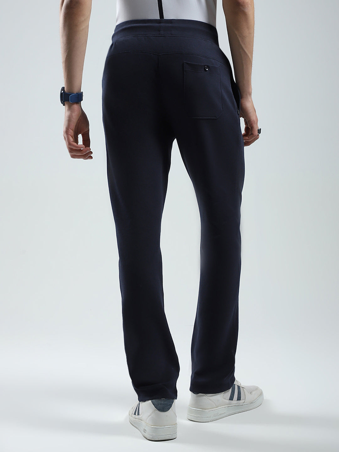 Men Navy Blue Solid Regular Fit Lower