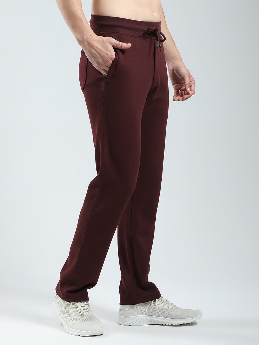 Men Maroon Solid Regular Fit Lower