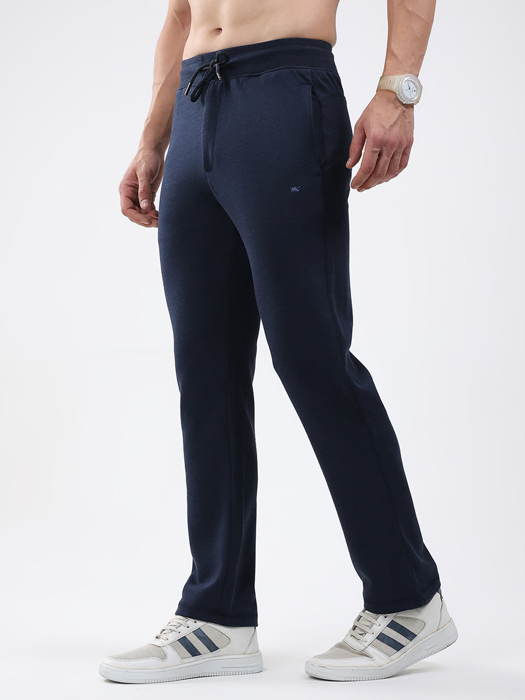 Men Blue Solid Regular Fit Lower