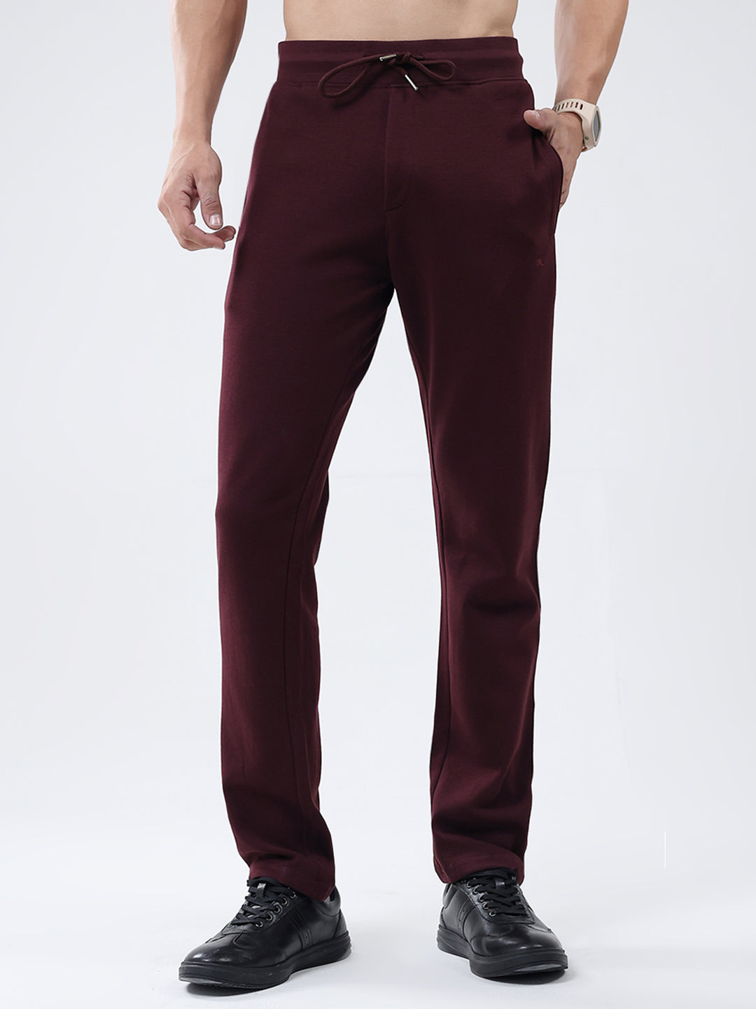 Men Maroon Solid Regular Fit Lower