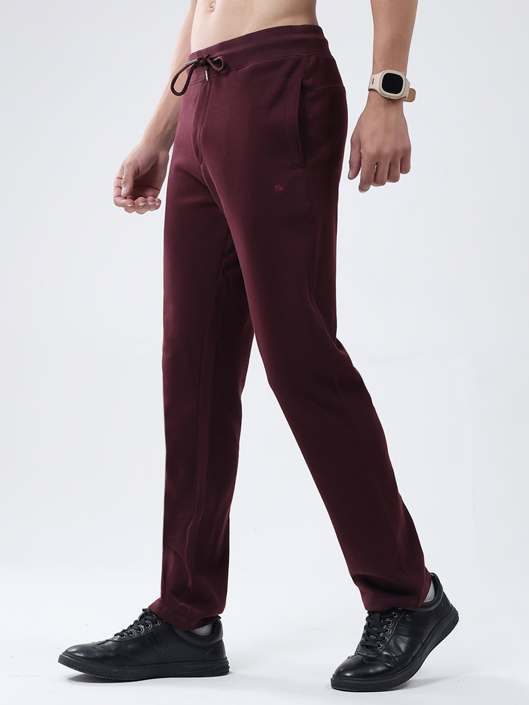 Men Maroon Solid Regular Fit Lower