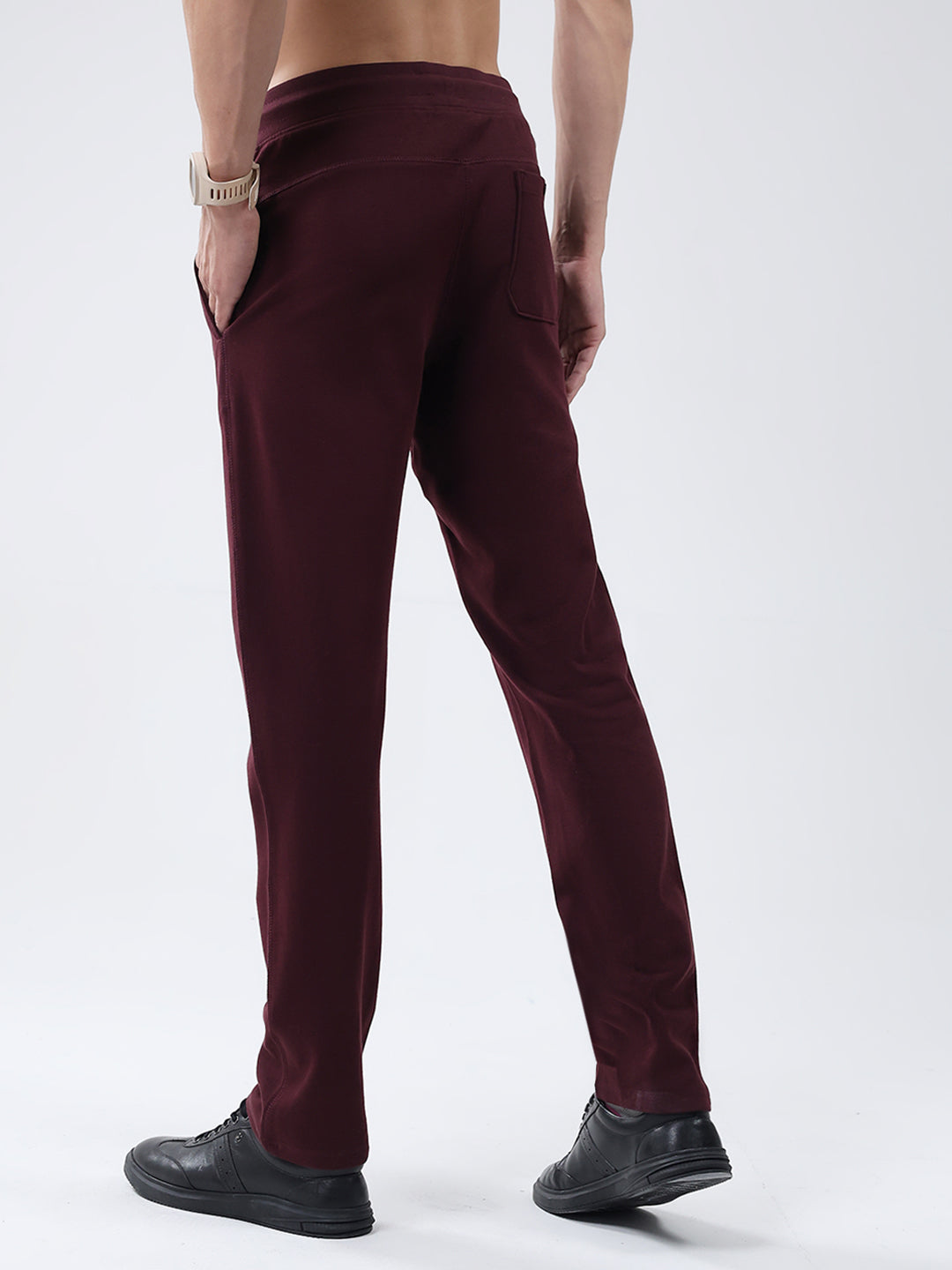Men Maroon Solid Regular Fit Lower