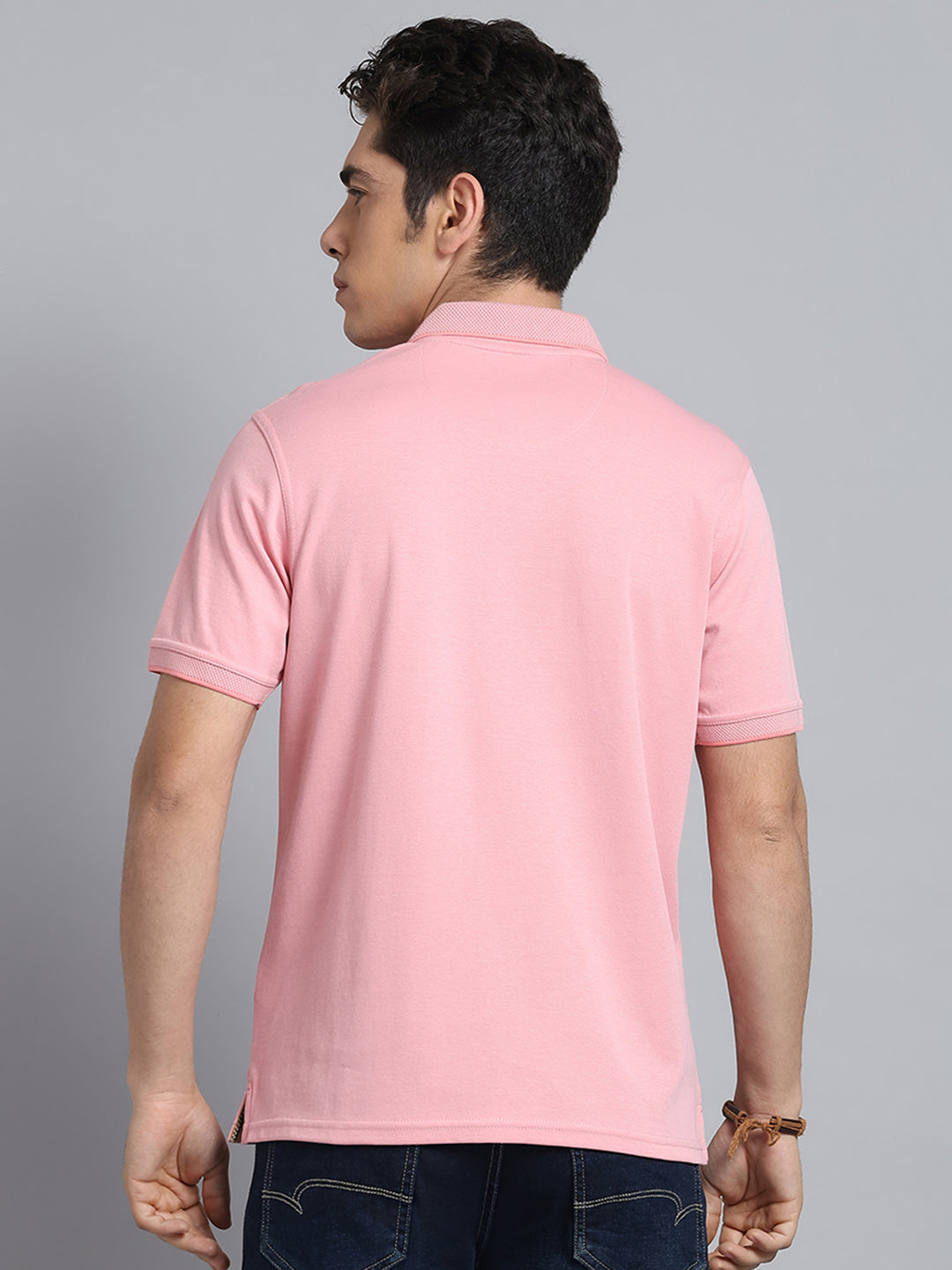 Men Pink Solid Collar Half Sleeve T-Shirt