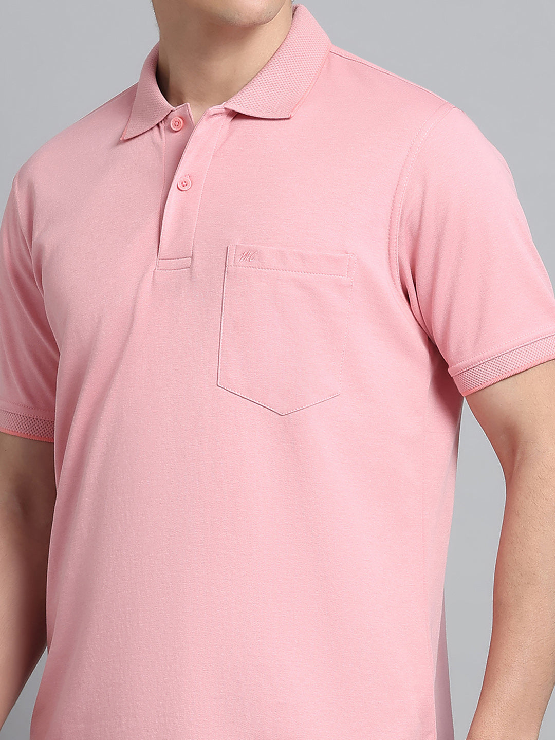 Men Pink Solid Collar Half Sleeve T-Shirt
