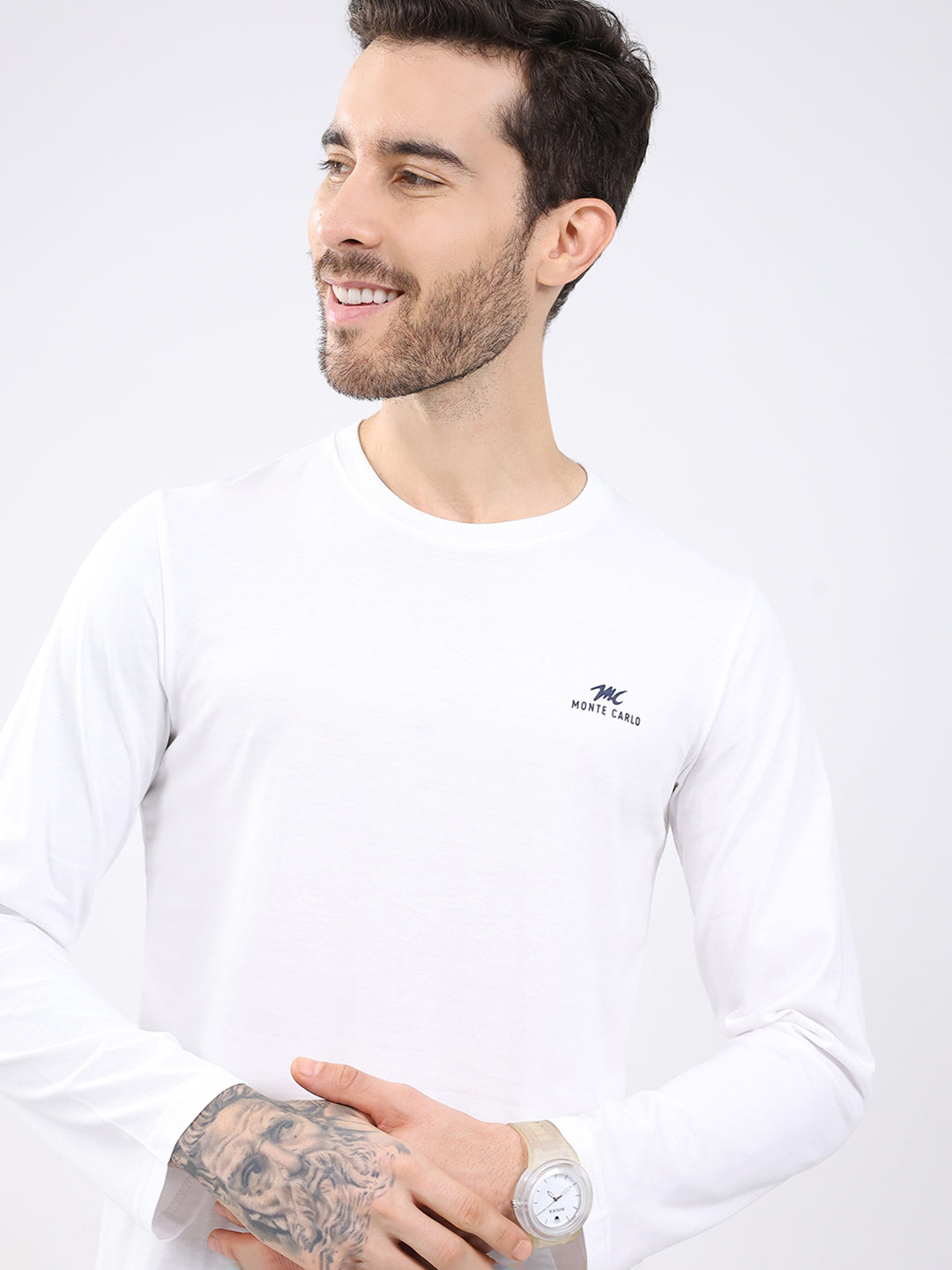 Men White & Navy Blue Solid Round Neck Full Sleeve T-Shirt (Pack of 2)