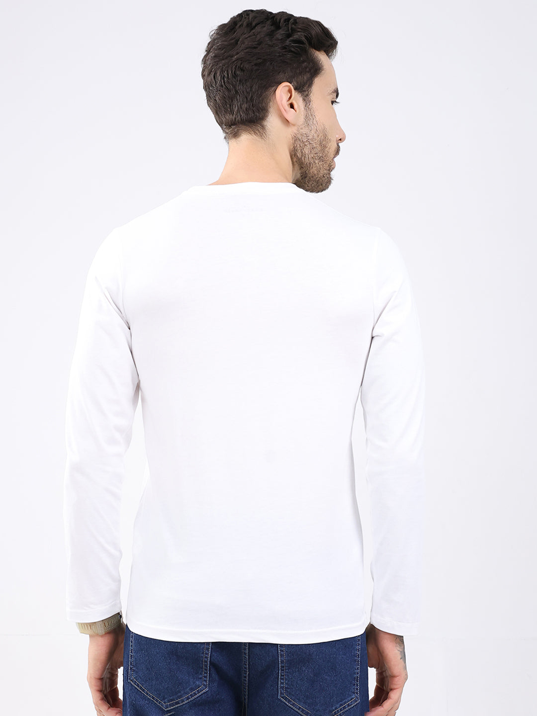 Men White & Navy Blue Solid Round Neck Full Sleeve T-Shirt (Pack of 2)