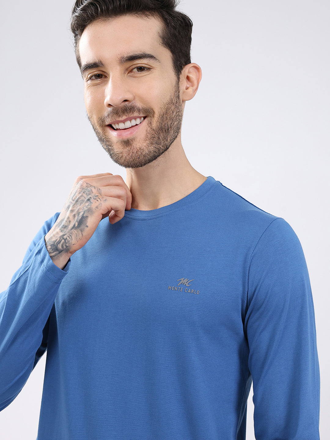 Men Blue & Red Solid Round Neck Full Sleeve T-Shirt (Pack of 2)