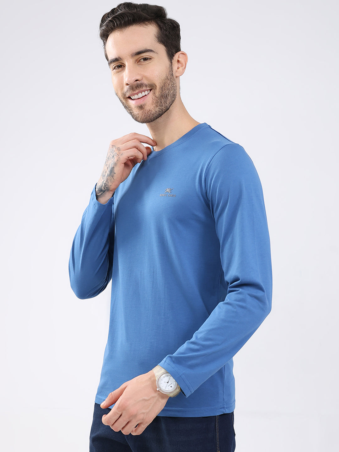 Men Blue & Red Solid Round Neck Full Sleeve T-Shirt (Pack of 2)