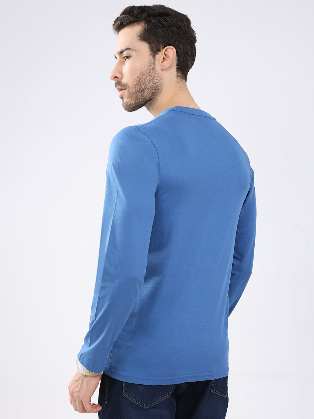 Men Blue & Red Solid Round Neck Full Sleeve T-Shirt (Pack of 2)
