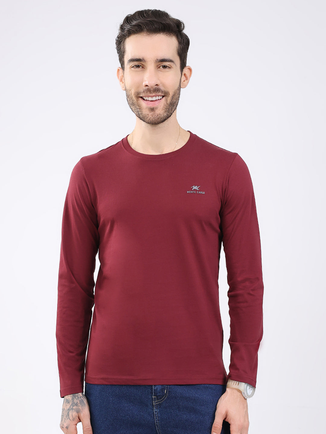 Men Black & Maroon Solid Round Neck Full Sleeve T-Shirt (Pack of 2)
