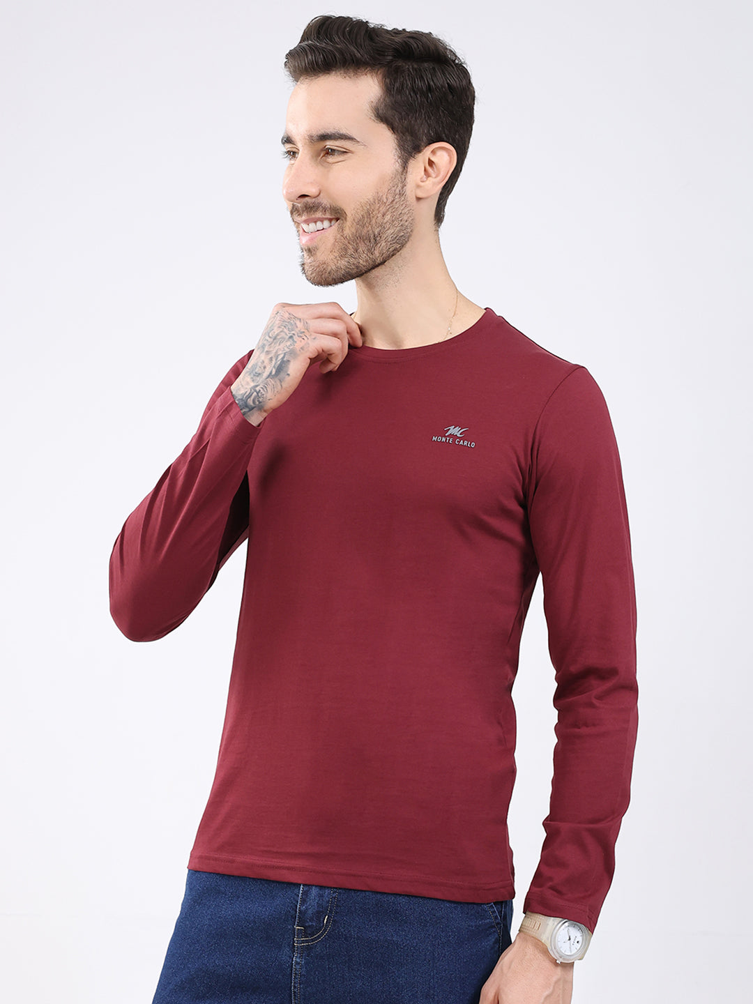 Men Black & Maroon Solid Round Neck Full Sleeve T-Shirt (Pack of 2)