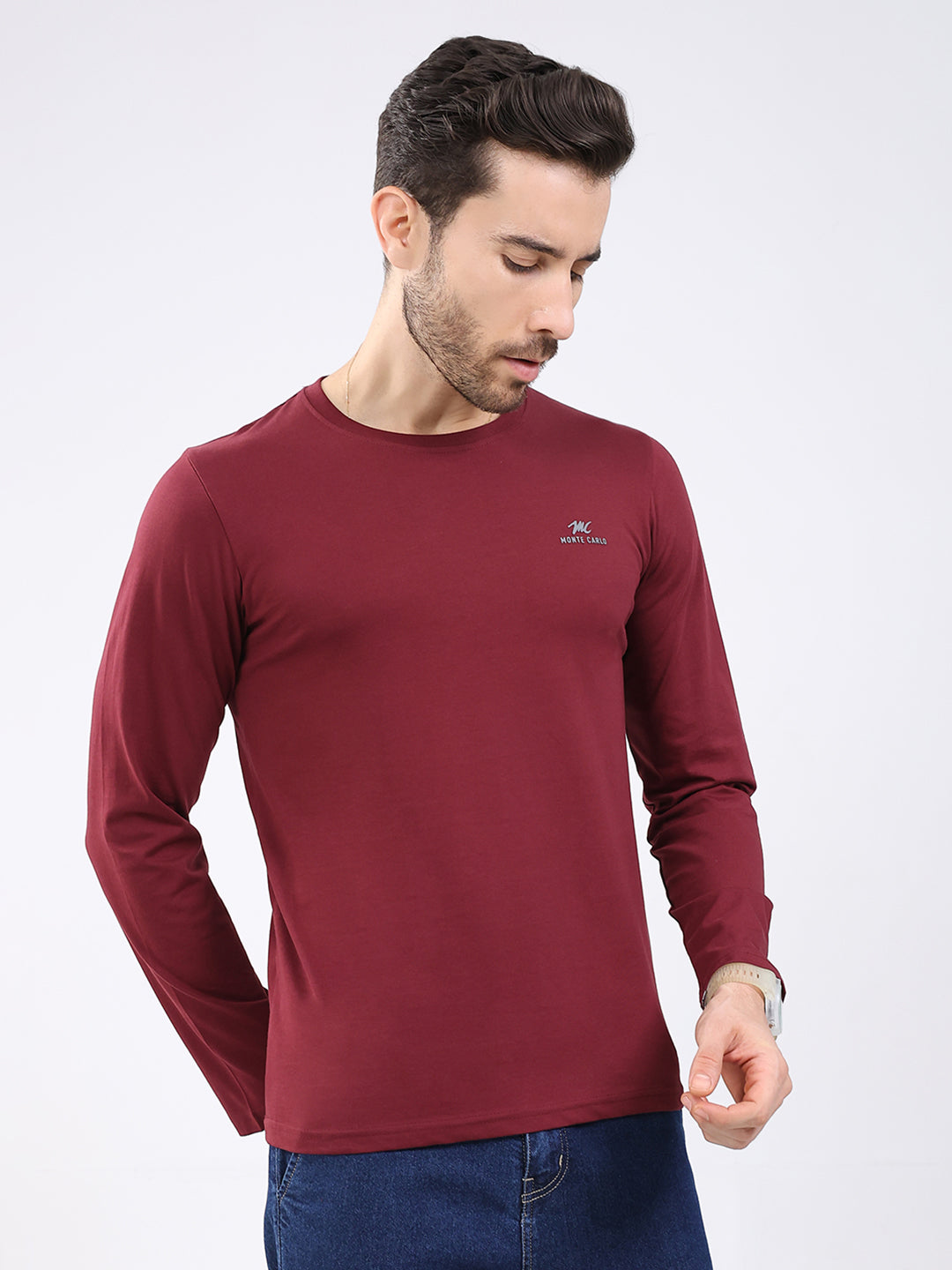 Men Black & Maroon Solid Round Neck Full Sleeve T-Shirt (Pack of 2)