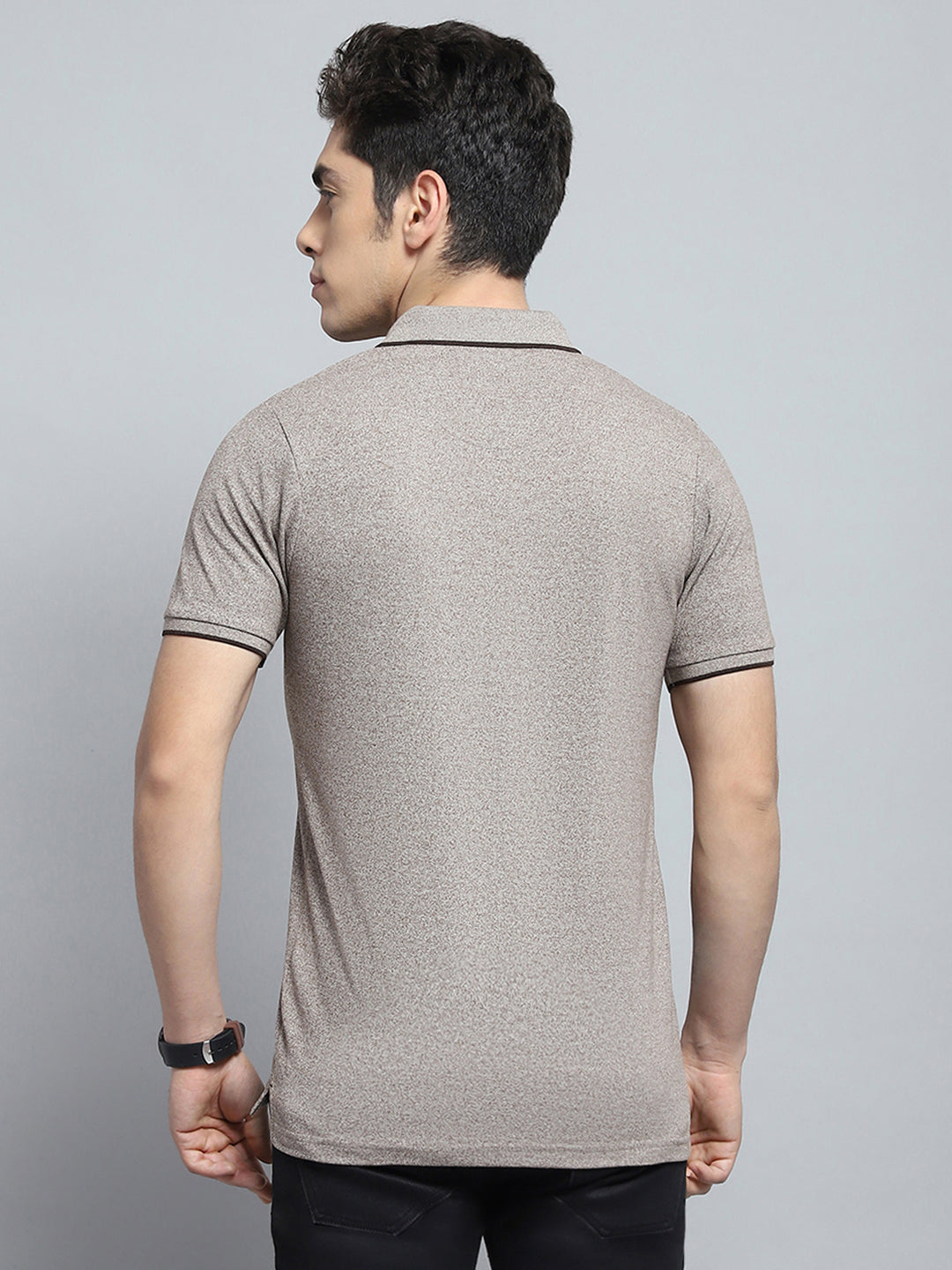 Men Grey Solid Collar Half Sleeve T-Shirt