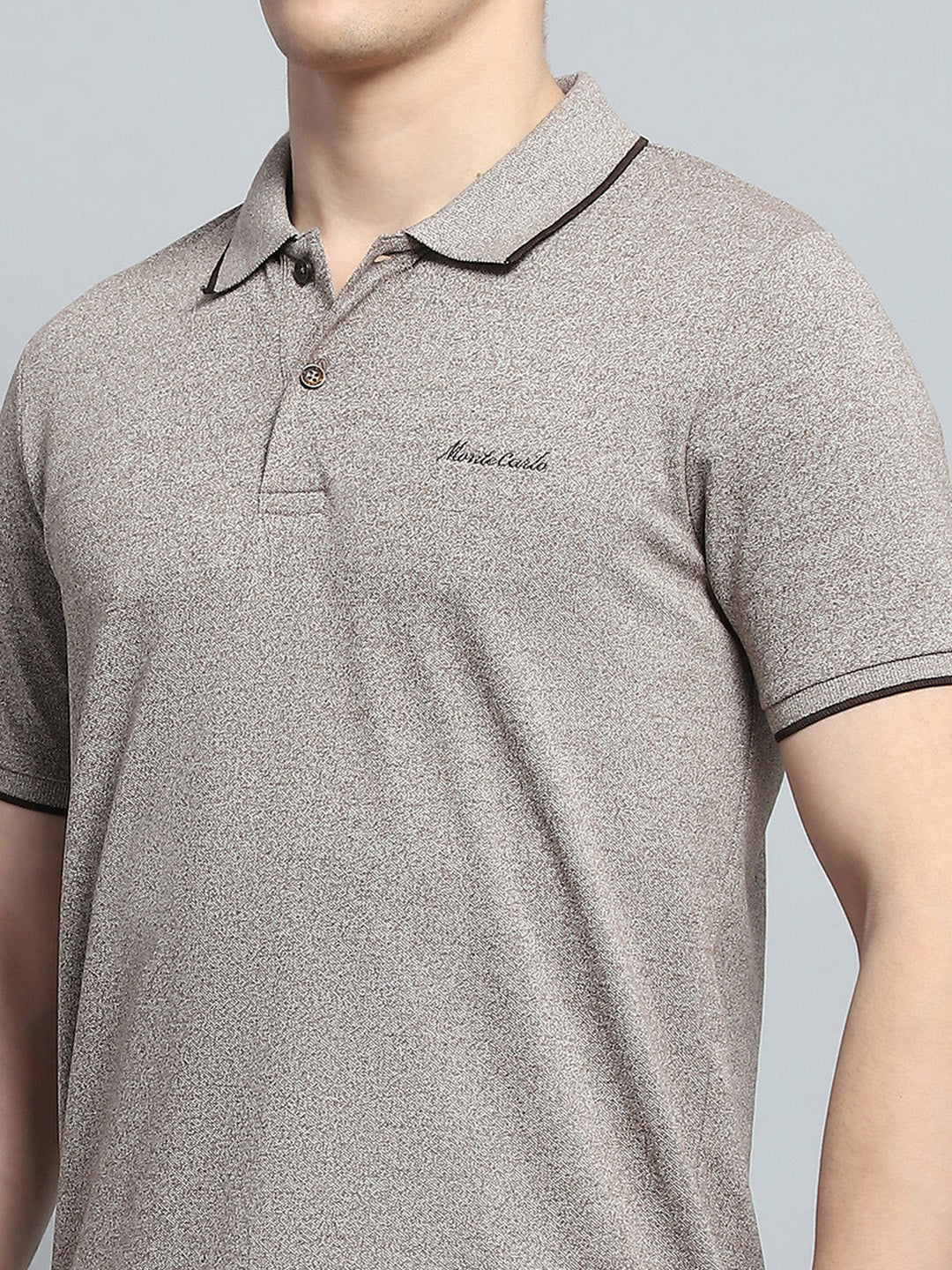 Men Grey Solid Collar Half Sleeve T-Shirt