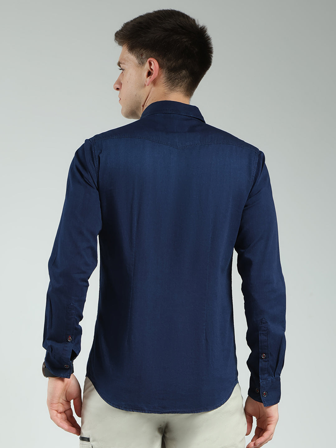 Men Blue Solid Collar Full Sleeve Shirt