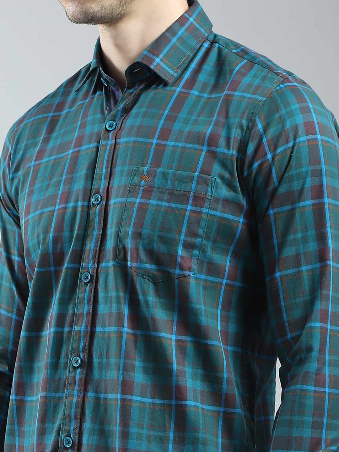 Men Green Check Collar Full Sleeve Shirt